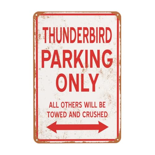 Letrero de metal vintage con texto 'Thunderbird Parking Only', placa decorativa divertida, para el hogar, dormitorio, baño, baño, garaje, patio, jardín, granja, bar, hombre, cueva, accesorios de