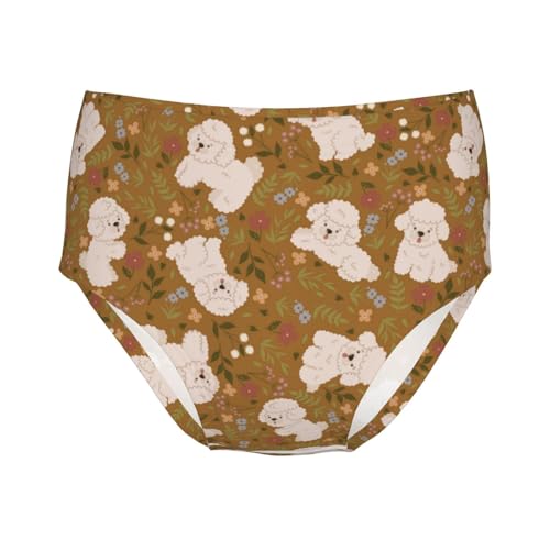 Cute Poodles And Flowers Girls' Underwear Soft Cotton Little Girls Panties Comfort Briefs