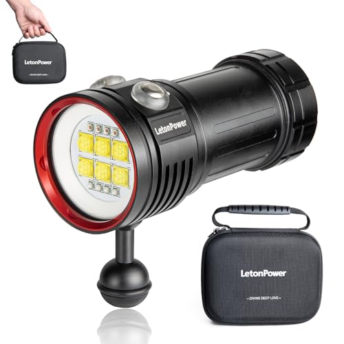 LetonPower Diving Flashlight, L24 12000Lumens Dive Light,100m Underwater Video Light, Scuba Dive...