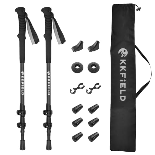 KKFIELD トレッキングポール 高弾性カーボンファイバー 超軽量135g 3段伸縮式 55-125cm調整可能 5種類付属品 EVAグリップ 吸湿発散性 タングステン石突 収納バッグ付 登山用ストック ウォーキングポール 男女兼用 オフロード 登山・ハイキング・ウォーキング・アウトドア用 取扱説明書付き TPI-01BK 2本セット