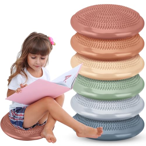 Image of Amylove 6 Pcs Wiggle Seat Inflated Wobble Cushion for Sensory Kid 13 Inch Balance Disc Kids Flexible Seating Exercise Sensory Pad Chair Cushion for Classroom Office School(Boho)