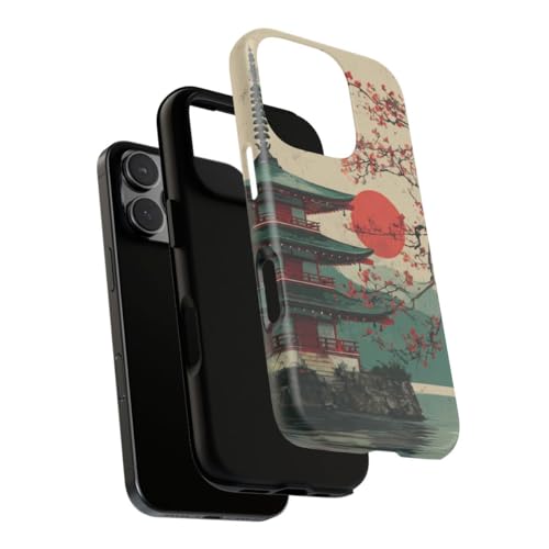 Coque iPhone 16 Pro pagode soleil rouge rigide mate finition premium - 3