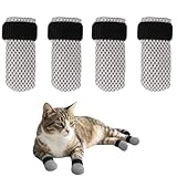 4 Pcs Cat Mittens to Prevent Scratching, Adjustable Shoes for Cats Paw Covers Booties Socks Paws Anti Scratch Non-Slip Mesh Breathable for Pet Kitten Bathing Feeding Cutting Nail Trimming(Gray)
