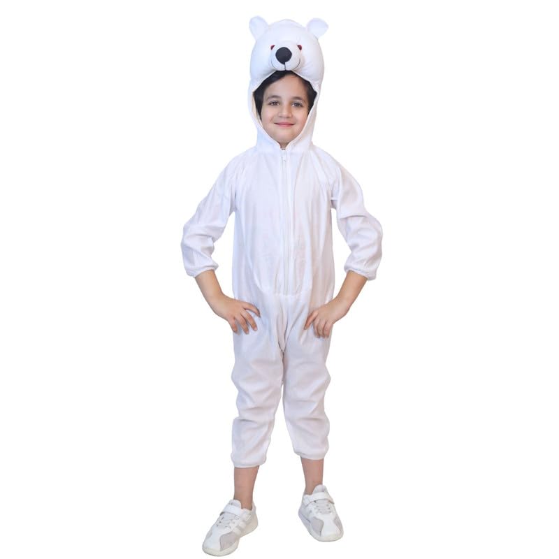 Image of Kaku Fancy Dresses Polar Bear Animal Fancy Dress Costume for Kids | White Costume with Hood | School Function, Fancy Dress Competition & Theme Wear | 3 To 4 Years