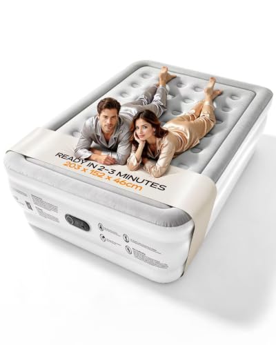 Premium Air Mattress with Built-in Pump – Double Air Bed in 3 Mins Self-Inflation/Deflation, 203x152x46cm, Soft Velvet Surface, Leak-Resistant Technology, for Guests, Travel & Camping