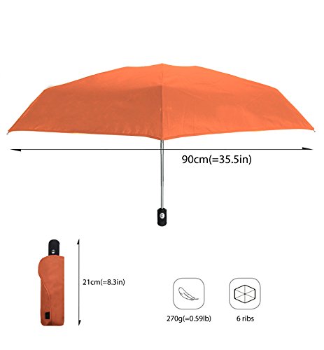 Smati Mini Automatic Folding Umbrella - Pocket Size 22Cm, Windproof, 260G Ultra Light, Manual, Travel Umbrella, Women And Men’s Umbrella, Color: Orange #TOP3
