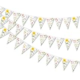 3 Pieces Wildflower Triangle Banner Pre-Strung Vintage Floral Banner Wild Flower Garland Paper for Wildflower Theme Wedding Shower Bridal Shower Baby Shower Birthday Party Supplies