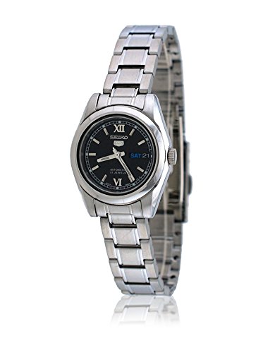 Seiko SYMK27K1-5 Women's Automatic Analogue Watch, Black Dial, Steel Strap Grey