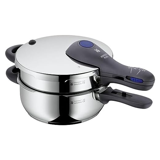 WMF Perfect Plus tryckkokare set induktion 2 delar, tryckkokare 4,5 l 3 l, Cromargan polerat rostfritt stål, 2 matlagningssteg, enhandssteg, stapelbar