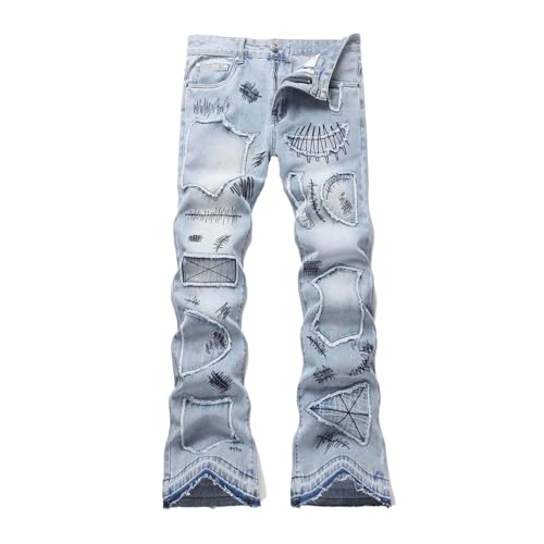 Pantalones vaqueros ajustados elásticos vaqueros acampanados monocolor masculinos