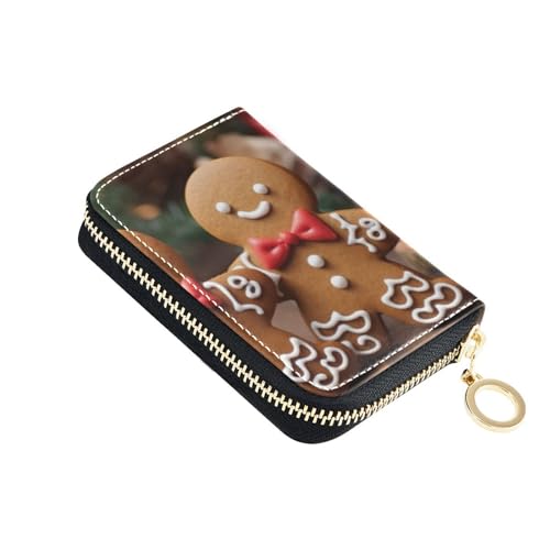 Christmas Gingerbread Credit Cards Holder Purse for Women with Zipper,Leather Business Card Wallets for Ladies202a0986