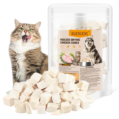 50g Snack Liofilizado de Pollo para Gato de Interior, Crujientes Snack para Gatos Perros, Golosinas para Gatos Icas en Proteínas