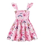 Toddler Girl Outfits Ice Cream Rainbow Princess Dress Flutter Sleeve Smocked Pink Dress Girls Summer Clothes Casual Beach Sundress (1598-6T)