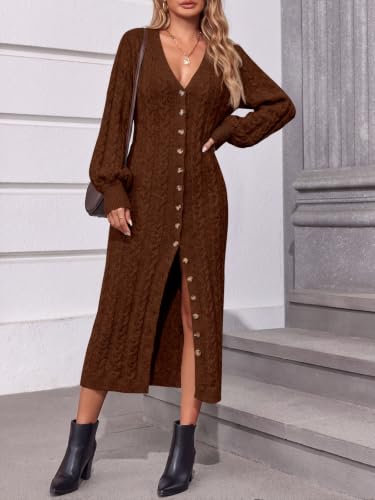 Image of Saodimallsu Womens Long Duster Cardigans Button Down Maxi Sweater Dress