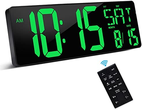 XREXS Large Digital Wall Clock with Remote Control, 16.5 Inch LED Large Display Count Up & Down Timer, Adjustable Brightness Plug-in Alarm Clock with Day/Date/Temperature for Home, Gym, Classroom