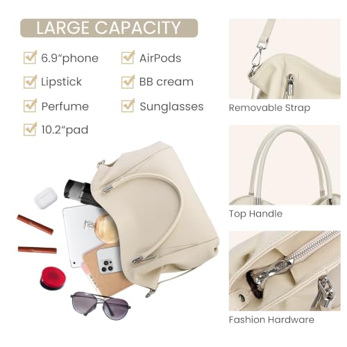 Image of HESHE Leather Shoulder Purses for Women Tote Handbags Satchel Hobo Handbag | Designer Genuine Leather Travel Top Handle Work Bag Ladies Crossbody Purses Adjustable Straps Large Capacity Zippered Closure