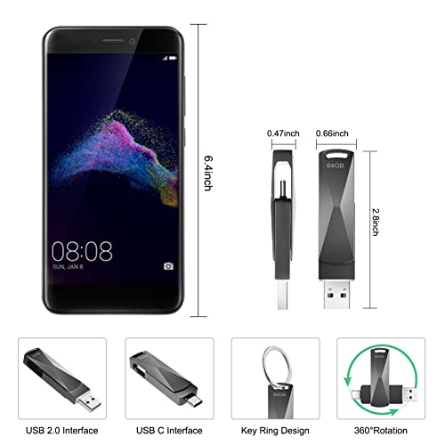 Usb C Flash Drive, Miaguroo 2 In 1 Otg Type C Flash Drive, 64Gb Usb C Memory Stick, Metal Jump Drive, Waterproof Thumb Drive, Portable Photo Stick For Android Phones, Pc, Tablets, Laptops #TOP6