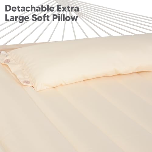 Image of SUNCREAT Hammocks Extra Large Double Hammock with 12 ft Stand, 475lbs Capacity, Outdoor Portable Hammock with Hardwood Spreader Bar, Extra Large Pillow, Beige