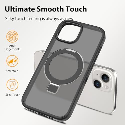 Image of Magnetic iPhone 16 case,Compatible with Magsafe, Military-Grade Protection,Slim Translucent Matte Shockproof with Anti-Scratch Anti-Fingerprint Phone Cover (Black Bracket, iPhone 16)