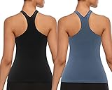 Yoga Tops for Women Built in Bra Racerback Ribbed Tank Top Padded Workout Athletic Fitted Exercise...