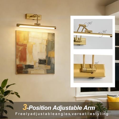 Image of ZitoStory Picture Lights for Wall Battery Operated, (Gold, 16in) Rechargeable Art Light for Painting,Modern wall Lights for Pictures,Dimmable Gallery Artwork Lights for Pictures On Wall