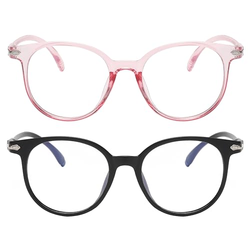 Image of OWL Round Blue Light Blocking Fake Eyeglasses for Women Men - Lightweight Frame, Anti UV400 Rays Protection Eyewear - 2 Pack