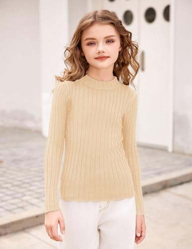 Image of Arshiner Girls Half Turtleneck Long Sleeve Knit Slim Sweater Pullover Tops
