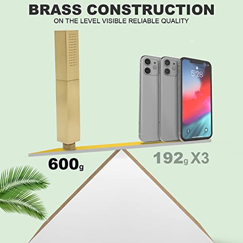 2 Settings Models Handheld Shower Head Sprayer High-Pressure With 59" Long Flexible Hose, Square 2 In1 Solid Brass Adjustable Shower Wand Replacement Kit, Brushed Gold #TOP3