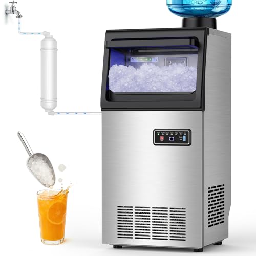 80LBS/24H chewable ice High Output - Commercial Nugget Ice Maker with 20LBS Storage Bin - Dual Water Inlet Mode, 15" Compact Undercounter/Freestanding Design - Self-Cleaning for Home Bars, O