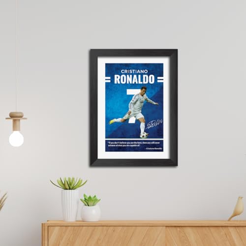 Image of TenorArts Cristiano Ronaldo Quotes Poster Frame Real Madrid Laminated Photo Framed Painting with Matt Finish Black Textures (12 inches x 9inches)