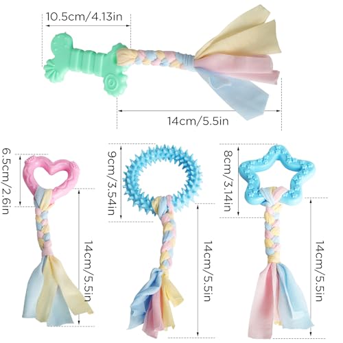 ktxaby 4Piezas Juguetes para la dentición de Cachorros, Juguetes de Goma para morder para Cachorros con Cuerdas Coloridas, Juguetes interactivos duraderos para Perros pequeños y medianos - imagen 2