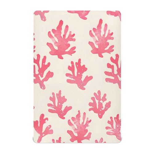 Sábanas elásticas y portátiles para cuna con patrón de coral rosa, para bebés y niños pequeños, transpirables, suaves, para cuna