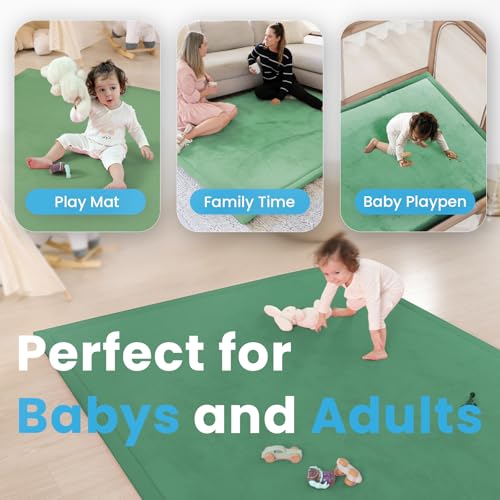 Image of 1.3 inch Thick Baby Play Mat for Floor, 79x79 Large Foam Tummy Time Mat, Padded Support Soft Plush Nursery Rug for Infant Kids Toddler Crawling Kick Activity (Emerald)