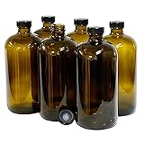 (Pack of 6) 32 oz. Amber Boston Round with Black Poly Cone Cap