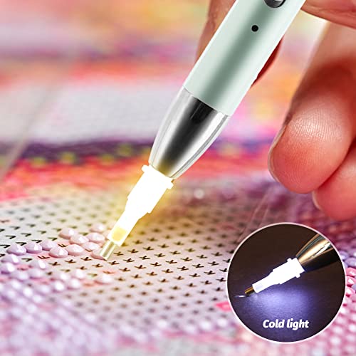 Point Drill Pen, 2Pcs Diamond Painting Pen With Led Light 5D Diy Diamond Art Pens With 2 Light Modes, 10Pcs Replacement Pen Tip, 2Pcs Magnifying Glass, 2Pcs Protective Pad And Glue Clay #TOP4