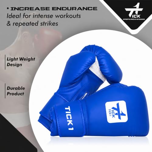 Image of Boxing Gloves for Men & Women, Punching Gloves for Training & Heavy Bag Punching with Moulded Foam Padding. Durable PU Material with Secure Velcro Wrist Support (Blue, 14 oz)