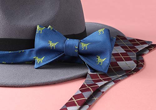 Image of HISDERN Bow Ties for Men Self Tie Animal Bowties Pocket Square Woven Silk Fun Bowtie Handkerchief Set for Wedding Party