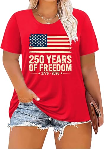 Image of ForHailey Women's 4th of July Patriotic Shirts Graphic Tees USA Shirt American Flag Short Sleeve Tunic Tops