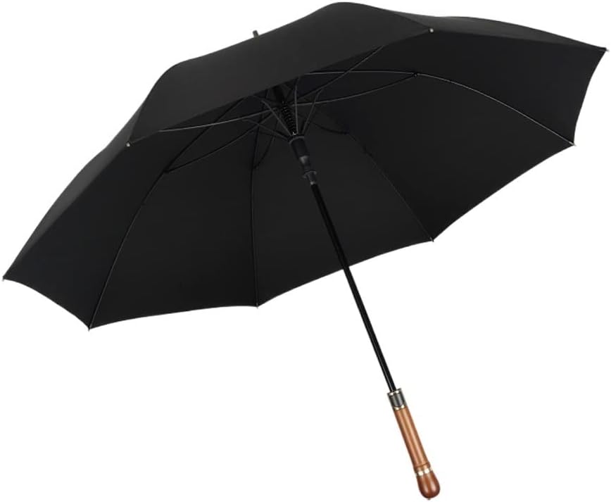 Umbrella Long Handle Golf Umbrella Retro Wooden Handle Business Umbrella Golf Straight Handle Umbrella Multifunctional Umbrella (Black)