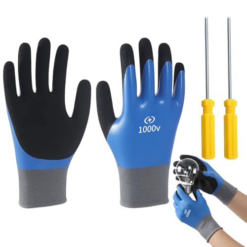 RagQbuK Safety Gloves 1000 V, Electrician Gloves with Insulated Rubber, Work for Men, Professional Electrical Maintenance, Industrial Equipment Installation, Includes 2 Screwdrivers 13.2 cm