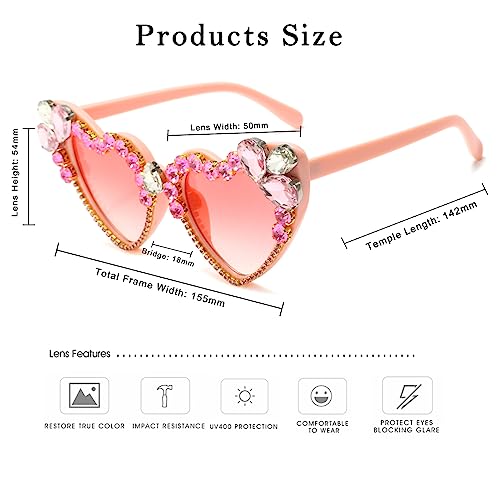 Long Keeper Heart Crystal Sunglasses for Women Luxury Rhinestone Love Sun Glasses Cat Eye Bling Party Festival Sunglasses4