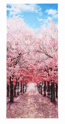 next.design Noren Japanese Style Doorway Curtain with a Picture of Japanese Sakura Cherry Blossoms Tree Avenue Printed on it (pattern1(no Slit))