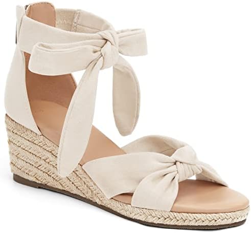 R.gallica Women's Espadrilles Wedges Sandals High Heels Open Toe Bowknot Zipper Suede Lace Up Ankle Strap Shoes