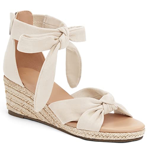 R.gallica Women's Espadrilles Wedges Sandals High Heels Open Toe Bowknot Zipper Suede Lace Up Ankle Strap Shoes #TOP20