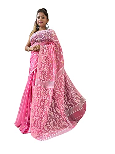 Sari Jamdani de Bengala Occidental vestido tradicional de mujer color rosa de 5.5 metros 971d