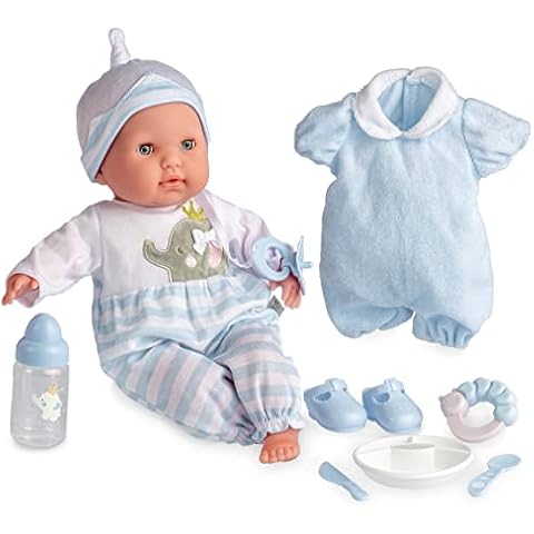 JC Toys Doll Soft Body. Blue. With Accessories Various. Open and Close Eyes, Multi-Colour Cover