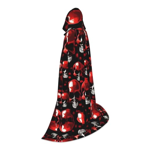 Cape à capuche squelettes rouges imprimé graphique Halloween long costume