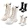 Demon Boots Girls hunters white boots Non Slip Lace Up Riding Boots Mid Calf Combat Booties Fashion Trendy Waterproof PU Leather Side Zipper Punk Goth Boot 4-12 Years Fall Winter