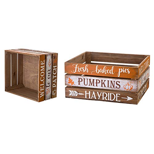Glitzhome Wooden Crate Rustic Nesting Wooden Crates Set Of 2 Fall Decorative Storage Gift Wood Crates For Display Farmhouse Wooden Storage Boxes For Harvest Thanksgiving Halloween #TOP17