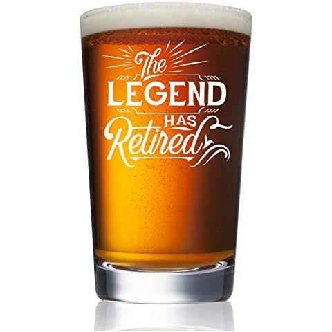 Humor Us Goods Retirement Beer Glass - The Legend Has Retired - Funny 16 oz Pint Glass Gift for Men, Coworkers, Friends – Unique Retirement Party Decor & Humorous Beer Gifts - Funny Beer Glasses Cover